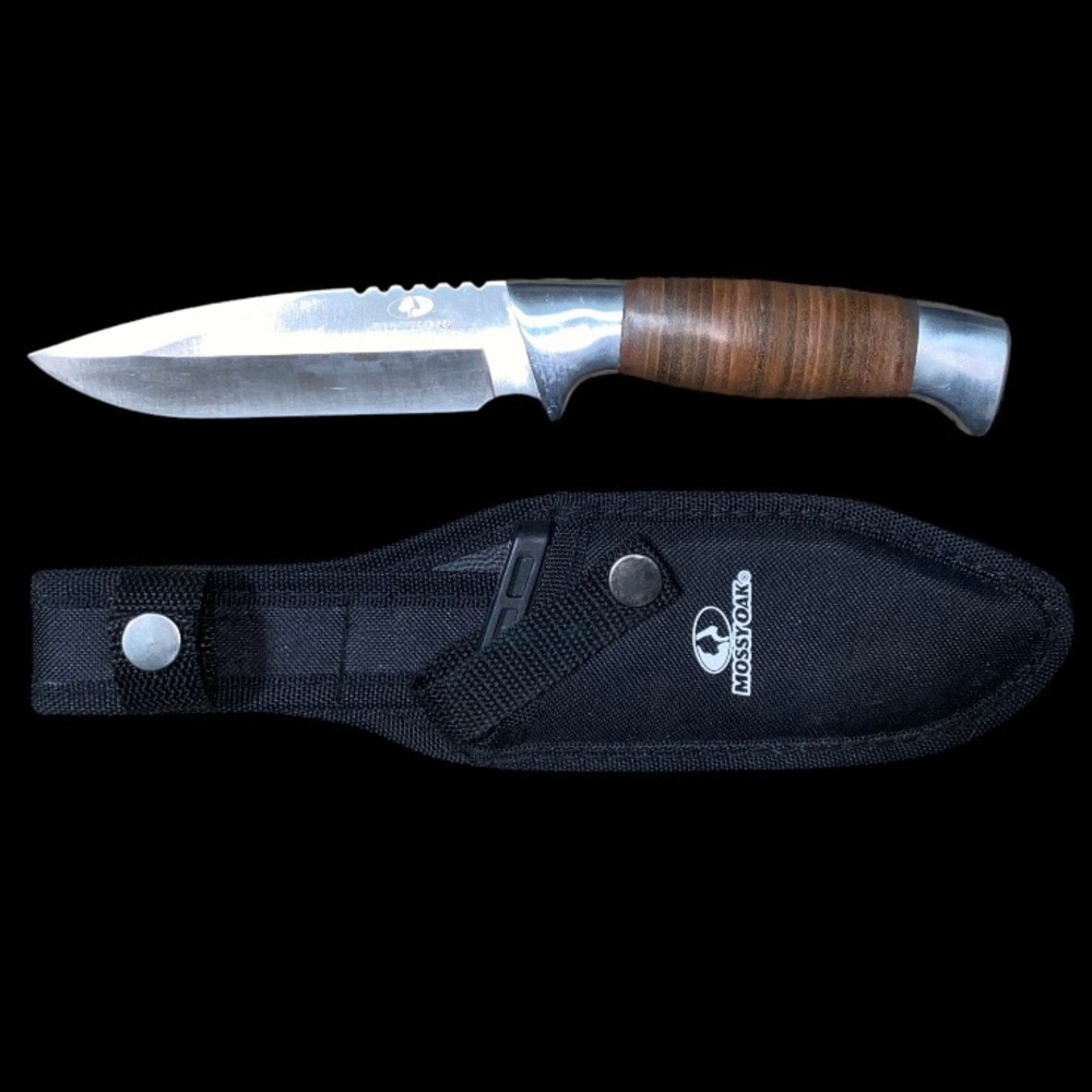 Vintage Mossy Oak Stacked Bowie Knife With Sheath